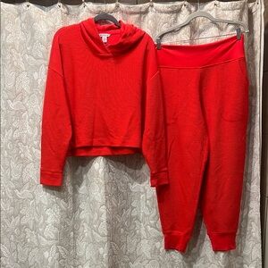 Athleta Coaster Luxe Red Waffle Jogger Set